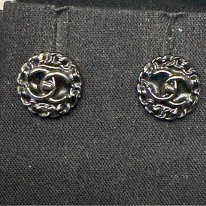 CHANEL Black Chain Stud Earrings